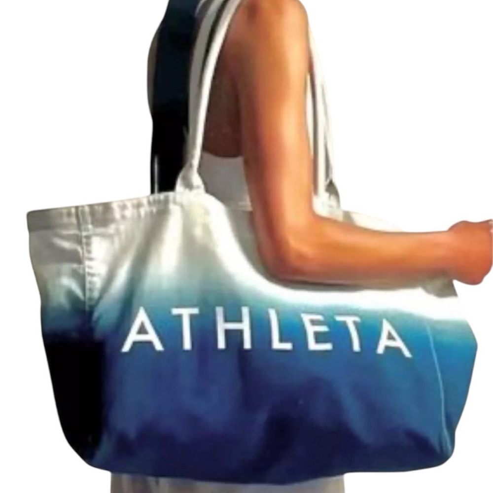 Athleta Blue Ombre Canvas Tote with White Logo